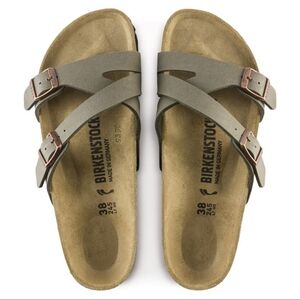 Birkenstock Yao Birkibuc Leather Sandals in Stone Gray